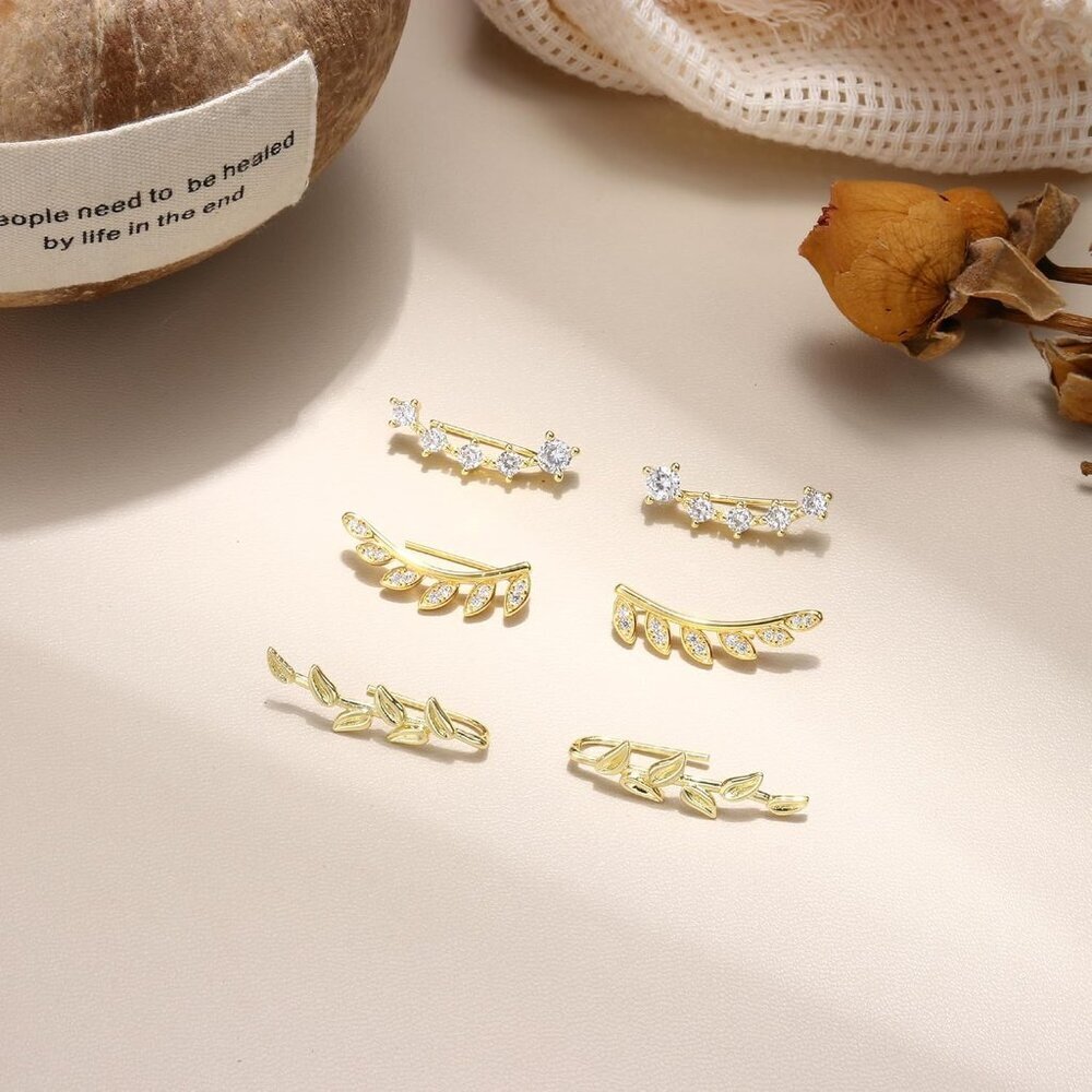 6Pairs Ear Cuffs Climber Hoop Earring CZ Arrow Crawler Stud Earring Jacket for W - Picture 5 of 6